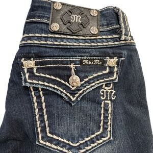 Miss Me Signature Boot Jeans J55014858 Low Rise Rhinestone Dark Wash 29 X 32